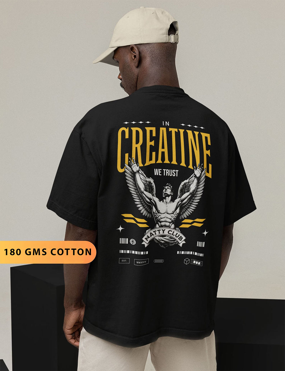 "In Creatine We Trust" Oversized Dark Grey T-Shirt – 180 GSM Gym & Fitness Streetwear