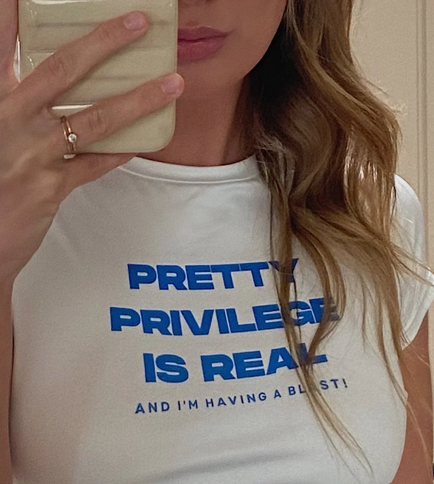 Pretty Privilege Baby Tee – Trendy Fitted Crop Top for Women