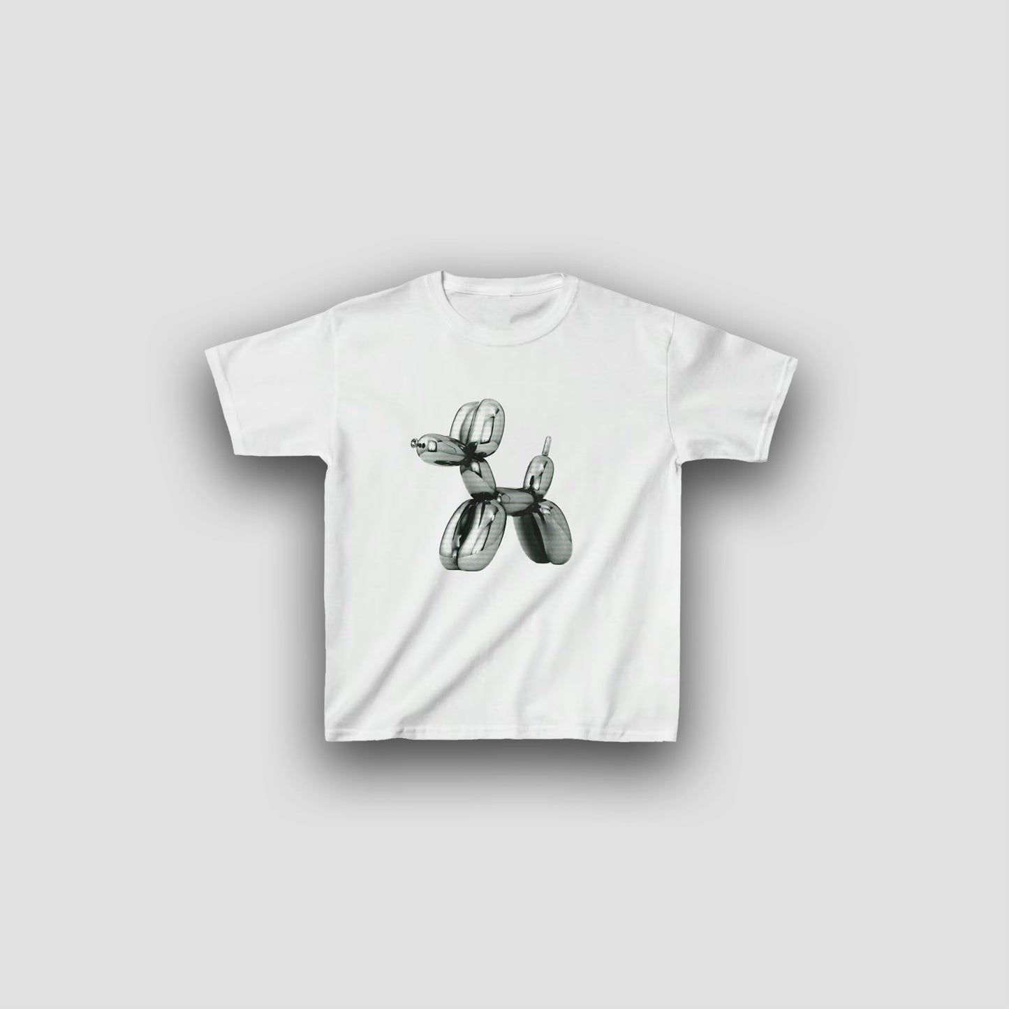 White Balloon Dog Baby Tee – Trendy Women’s Cropped Graphic T-Shirt