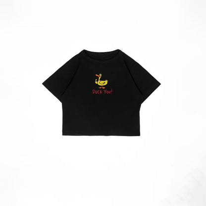 Duck You Baby Tee – Black | Edgy Y2K Graphic Crop Top for Women